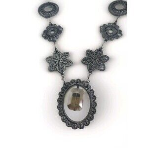 Goth Fairy Necklace Flower Medalion Gunmetal Gray Costume Jewelry Statement